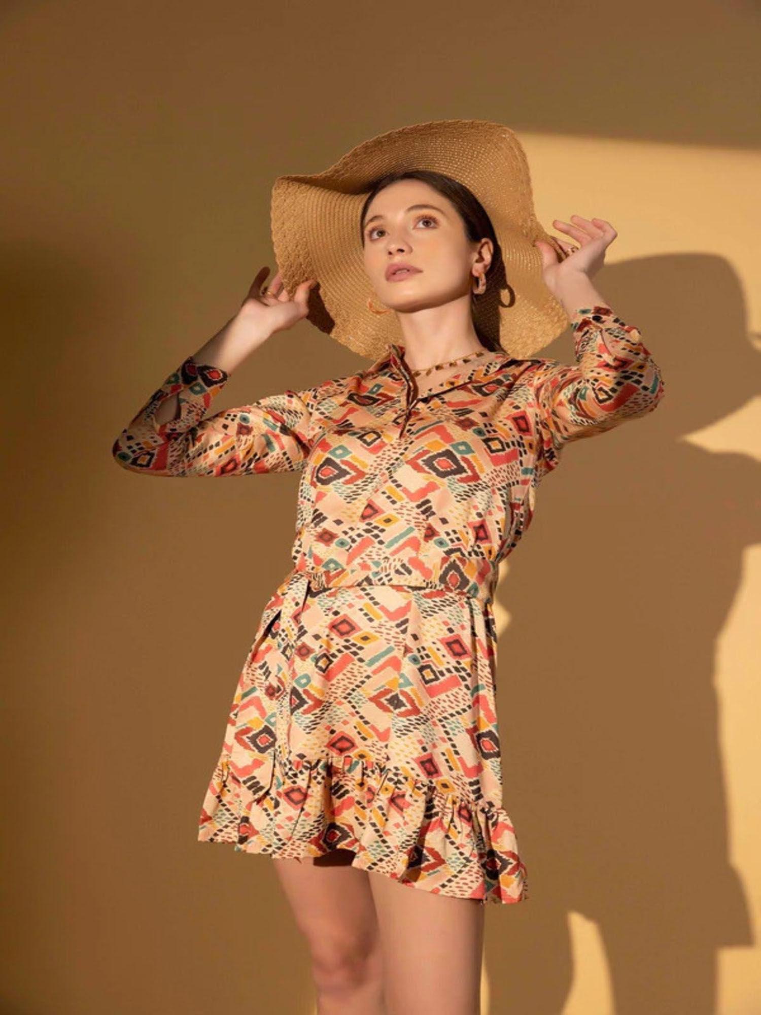 printed shirt dress with belt (set of 2)