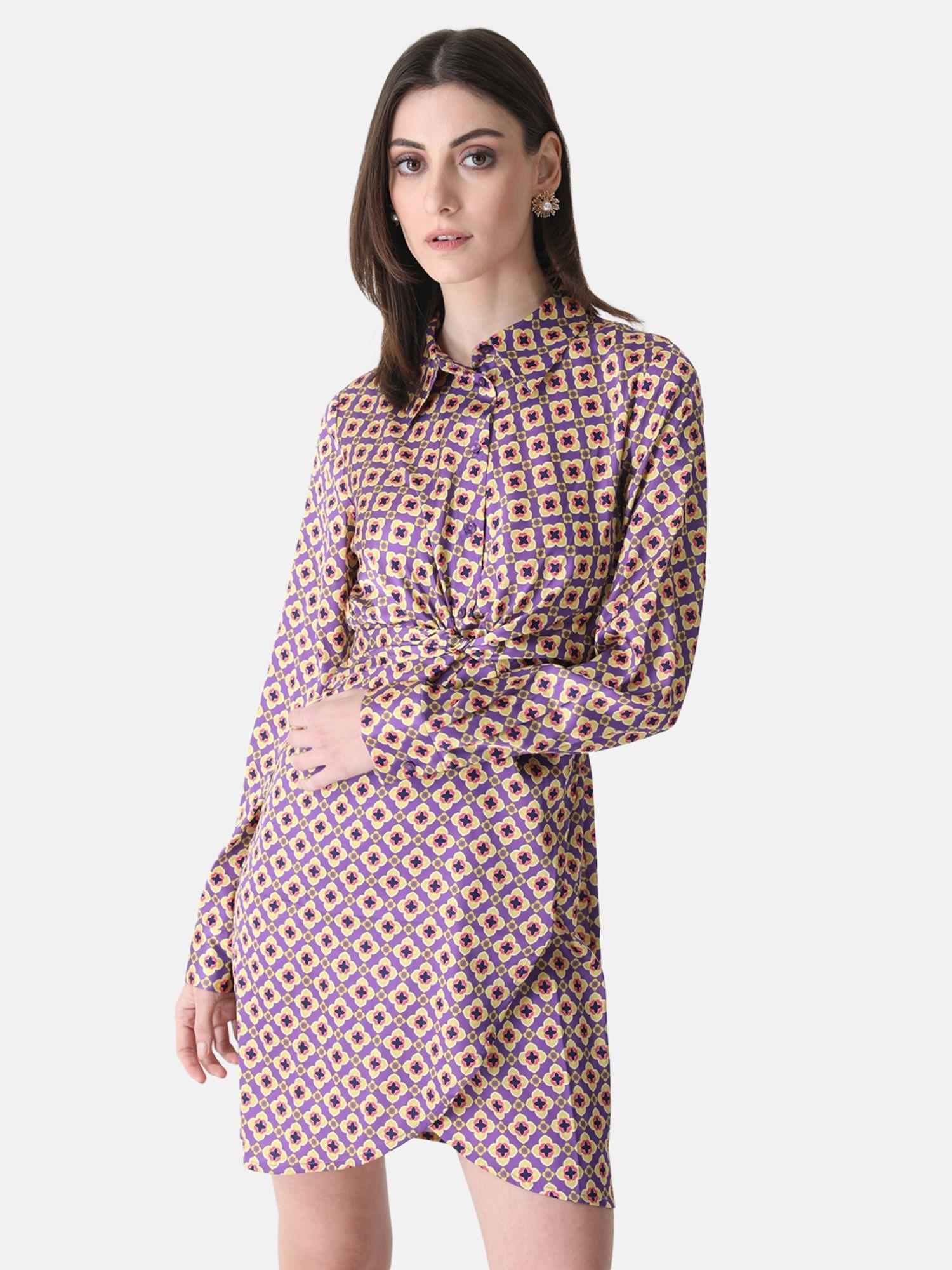 printed shirt dress with belt