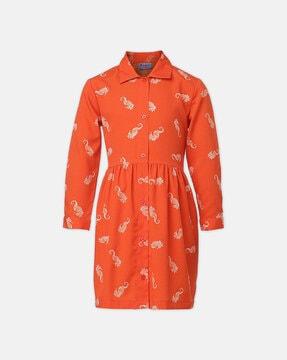 printed shirt dress with collar-neck