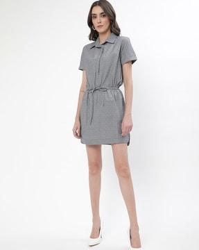 printed shirt dress with elasticated drawstring waist