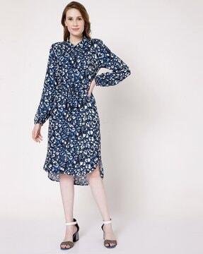 printed shirt dress with insert pockets