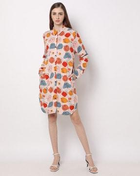 printed shirt dress with insert pockets