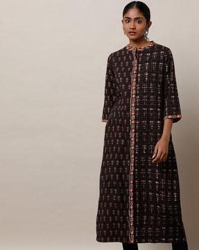 printed shirt dress with mandarin collar