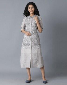 printed shirt dress with side slits