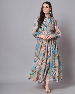 printed shirt dress with smocked waist