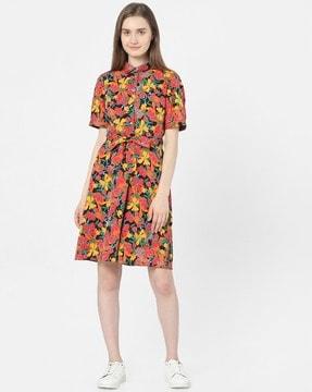 printed shirt dress with tie-up