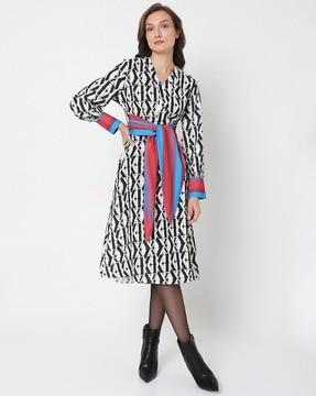 printed shirt dress with tie-up