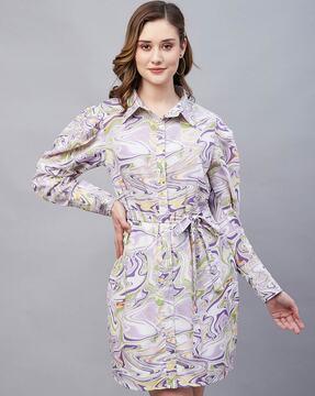 printed shirt dress with tie-up