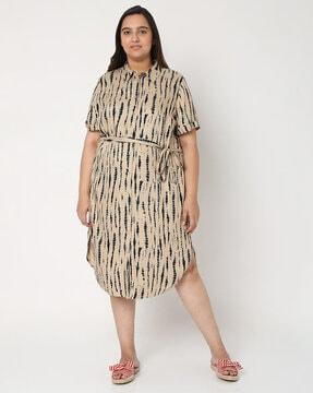 printed shirt dress with waist tie-up