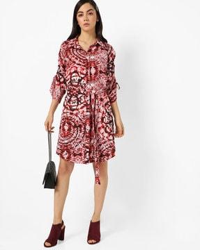 printed shirt dress with waist tie-up