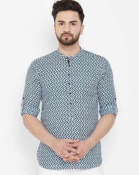 printed shirt kurta with band collar