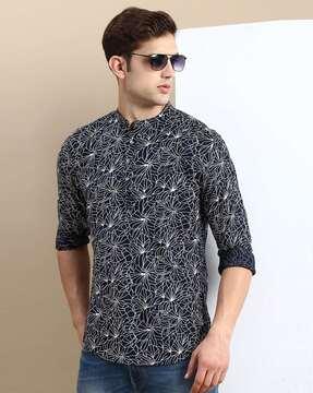 printed shirt kurta with mandarin collar