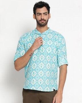 printed shirt kurta with mandrain collar