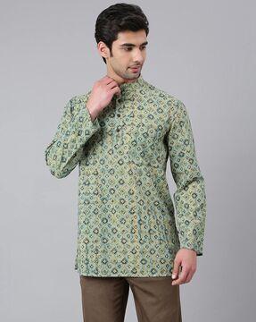 printed shirt kurta with patch pocket