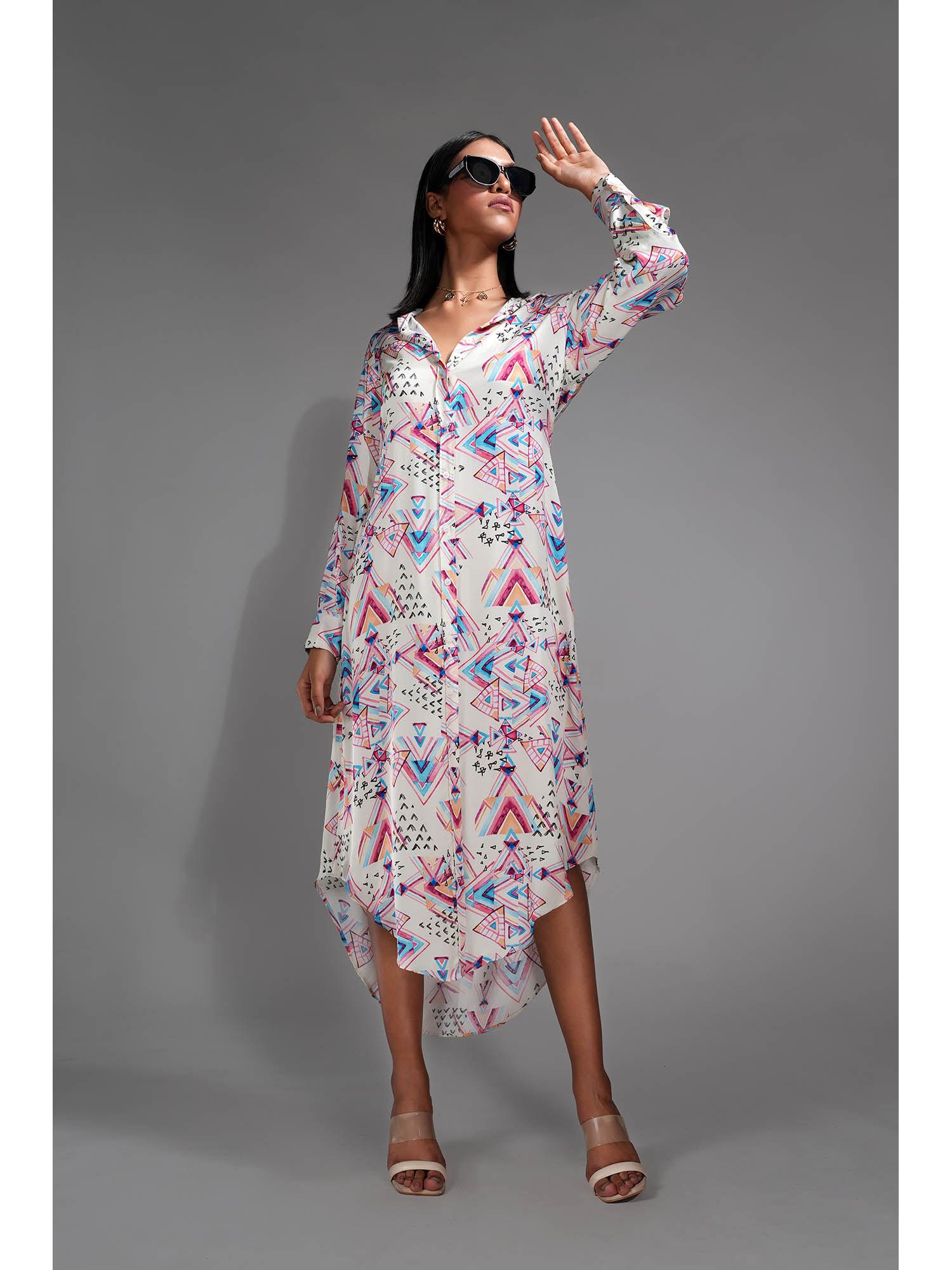 printed shirt midi dress