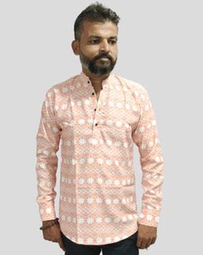 printed shirt style short kurta
