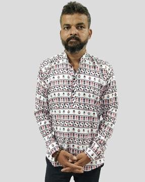 printed shirt style short kurta