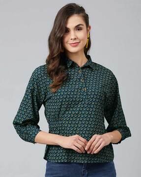printed shirt top with button fastening