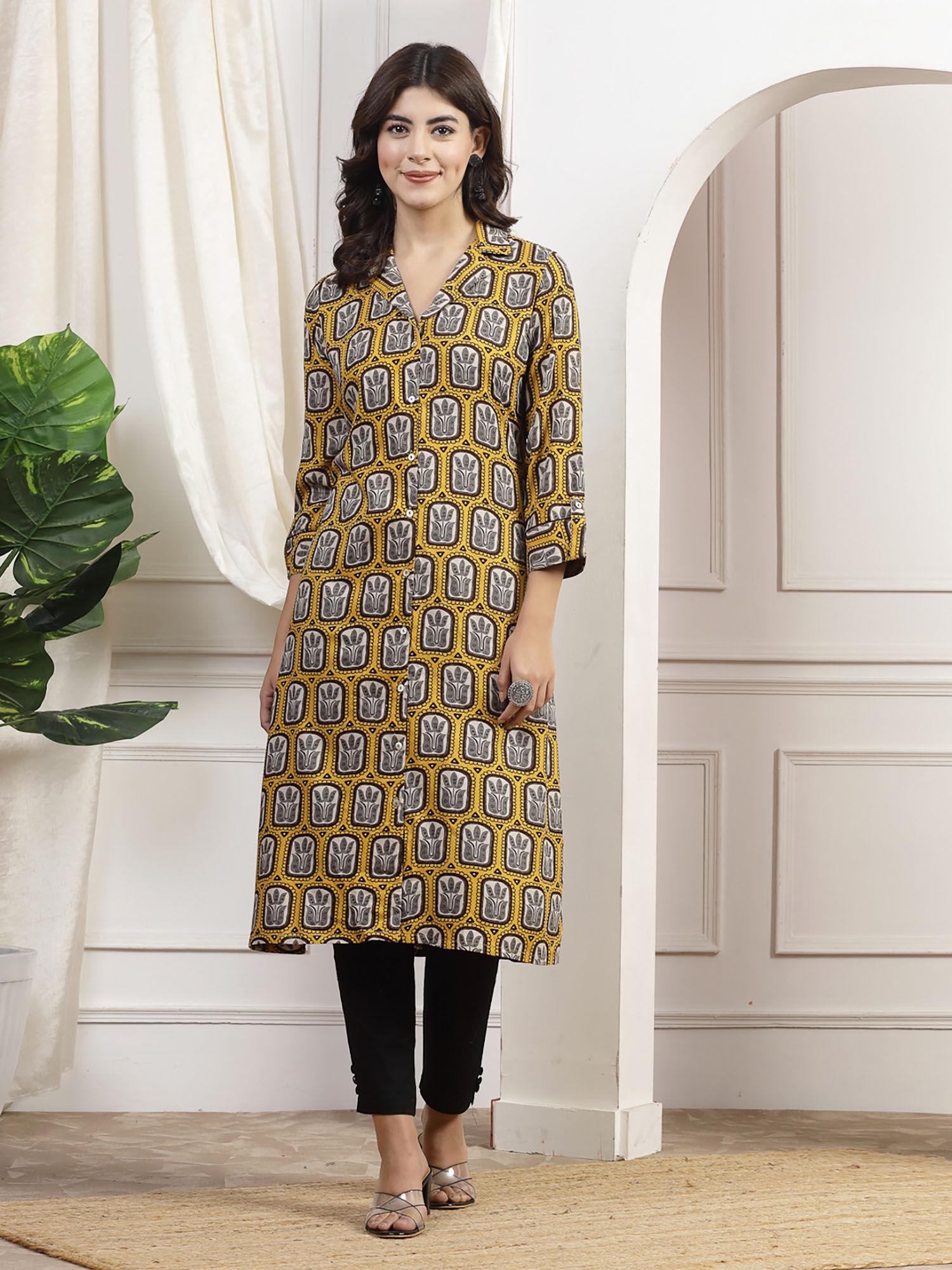 printed shirt type long kurta