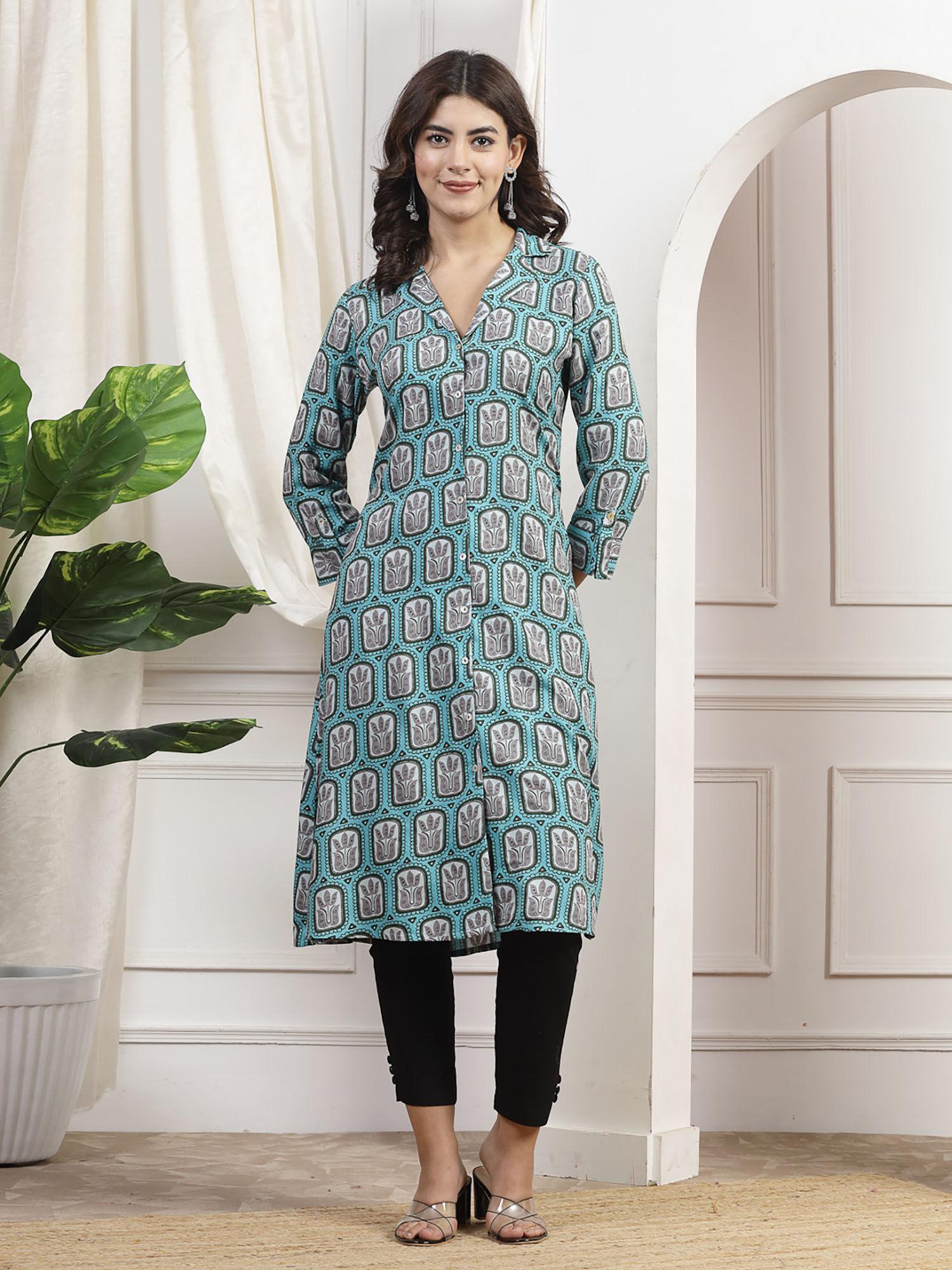 printed shirt type long kurta