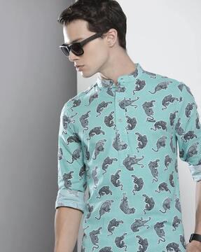 printed shirt with band collar