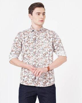 printed shirt with button-down collar