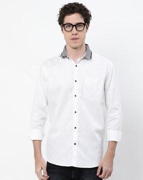 printed shirt with contrast collar