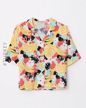 printed shirt with cuban collar