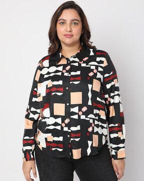 printed shirt with cuffed sleeves