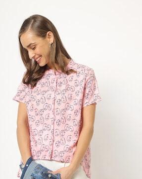 printed shirt with mandarin collar