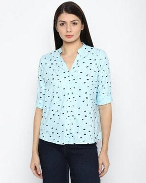 printed shirt with mandarin collar