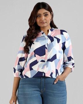 printed shirt with puff sleeves