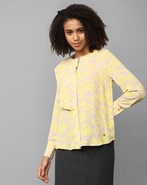 printed shirt with ruffled overlay