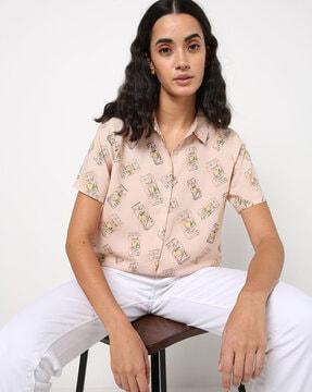 printed shirt with spread collar