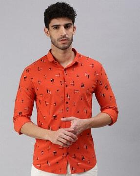 printed shirt with spread collar