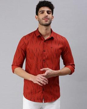 printed shirt with spread collar