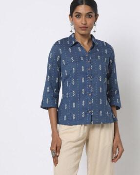 printed shirt with spread collar