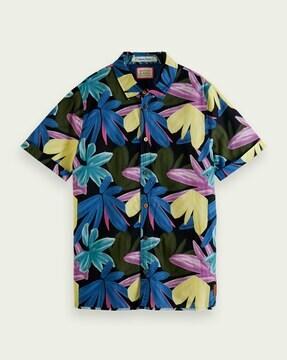 printed shirt with spread collar