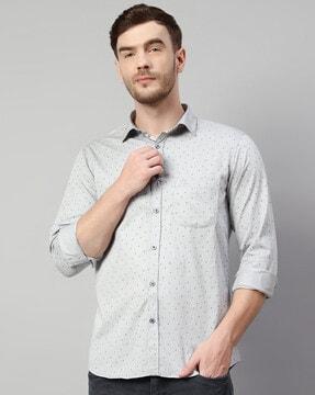 printed shirt with spread collar