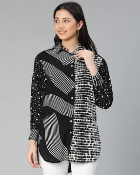 printed shirt with spread collar