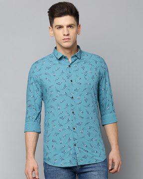 printed shirt with spread collar