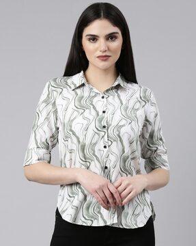 printed shirt with spread collar