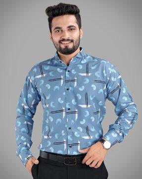 printed shirt with spread collar