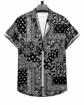 printed shirt with spread collar