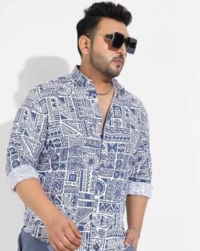 printed shirt with spread collar