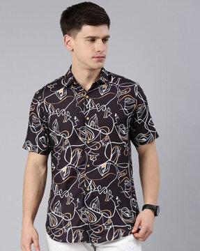 printed shirt with spread collar