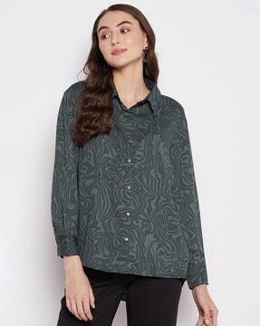 printed shirt with spread collar