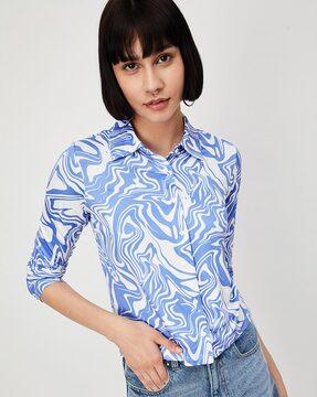 printed shirt with spread collar