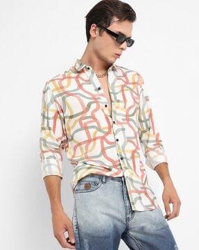 printed shirt with spread collar