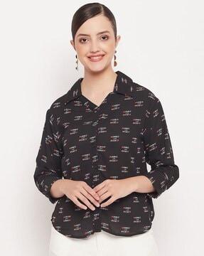 printed shirt with spread collar